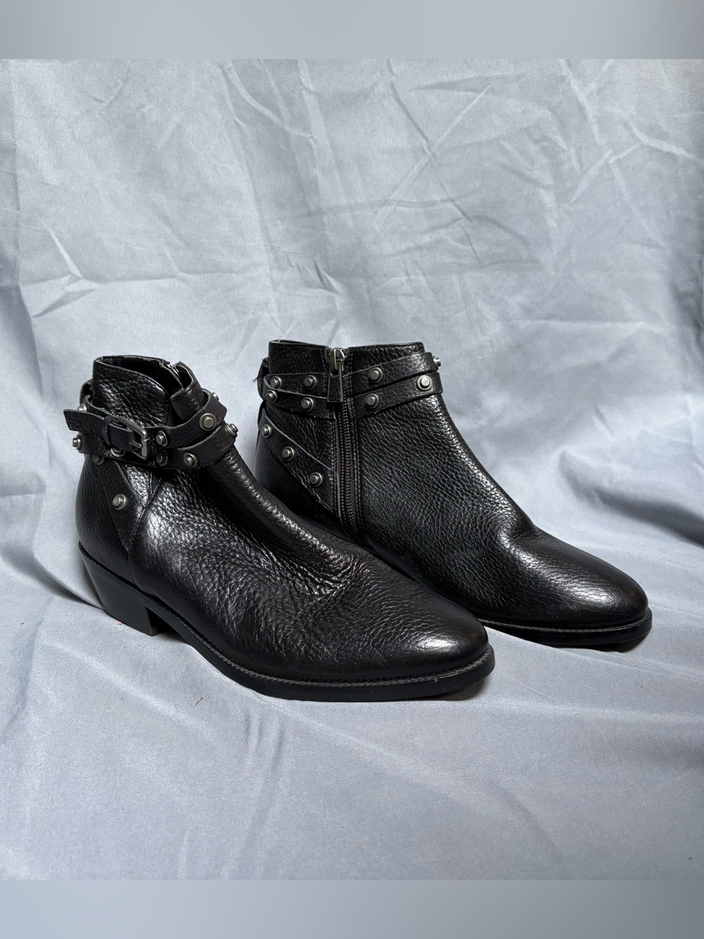 Halogen Lidia Black Leather Studded Moto Ankle Bootie